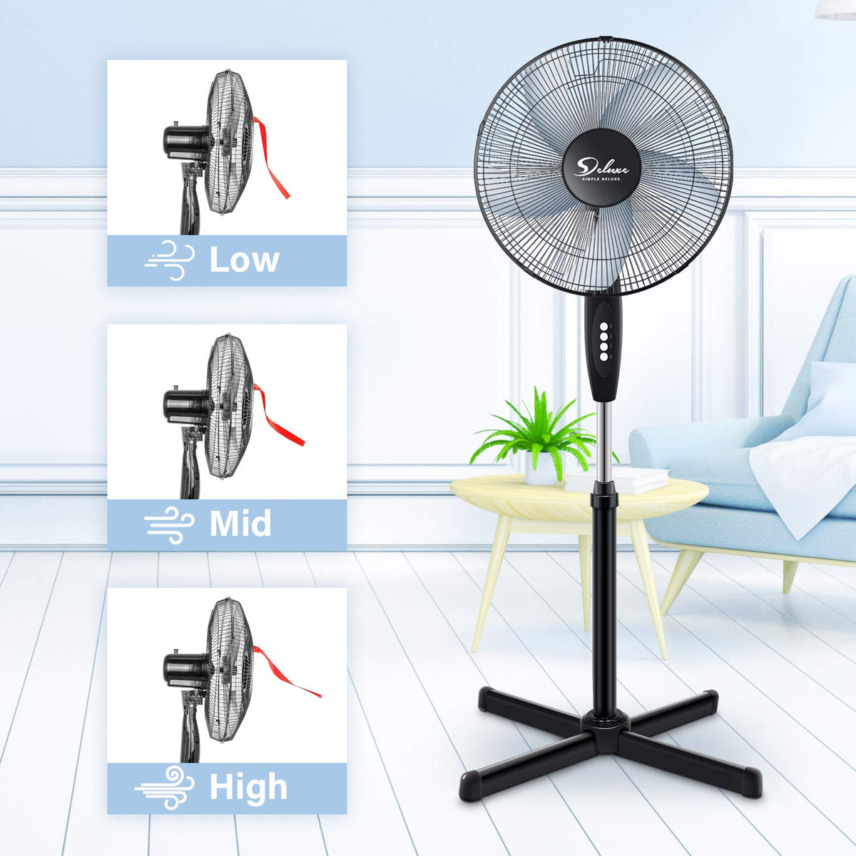 16″ 3 Speed Oscillating Pedestal Stand Fan, Black L5544