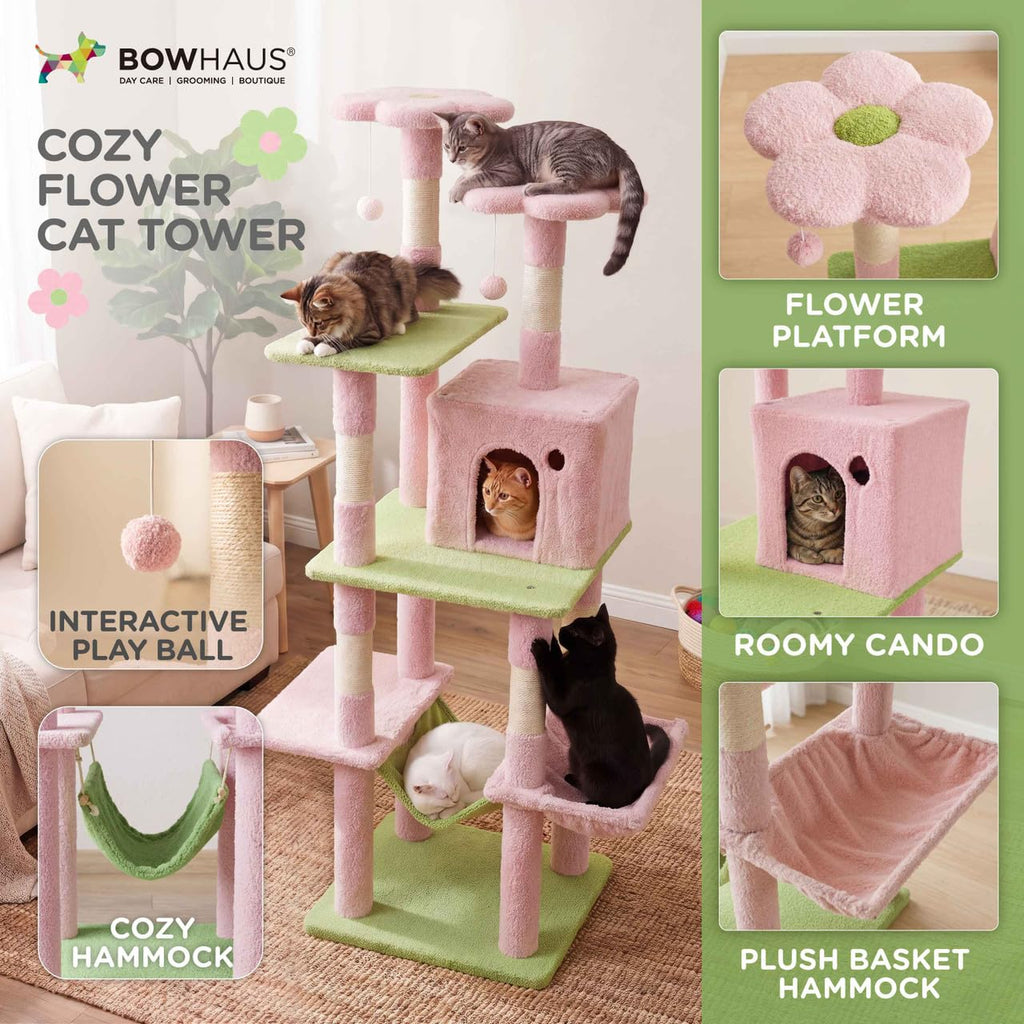 67-Inch Multi-Level Cat Tree with Hammock and Scratching Posts K3714