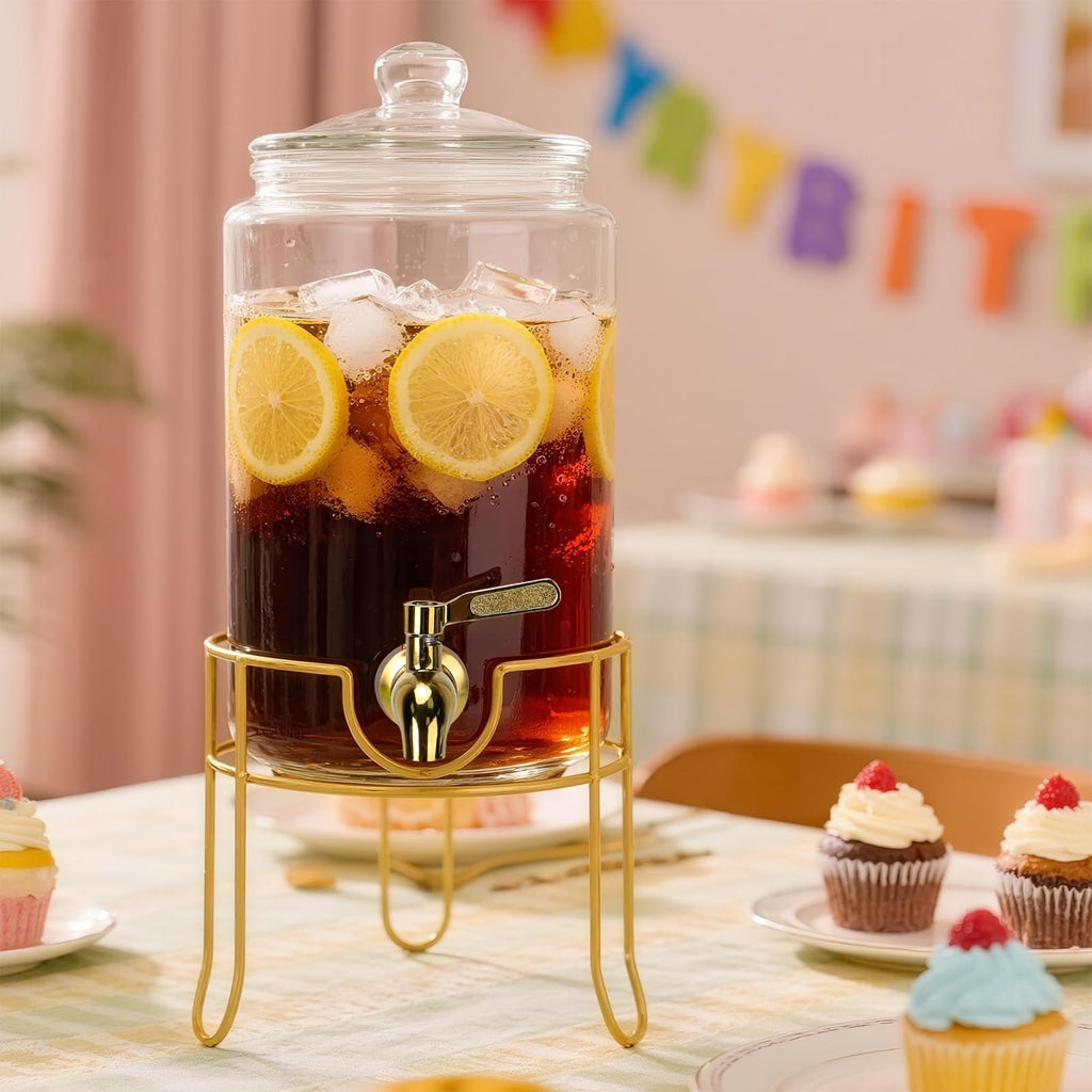 1 Gallon Glass Beverage Dispenser with Glass Airtight Lid and Stainless Steel Spigot E95434