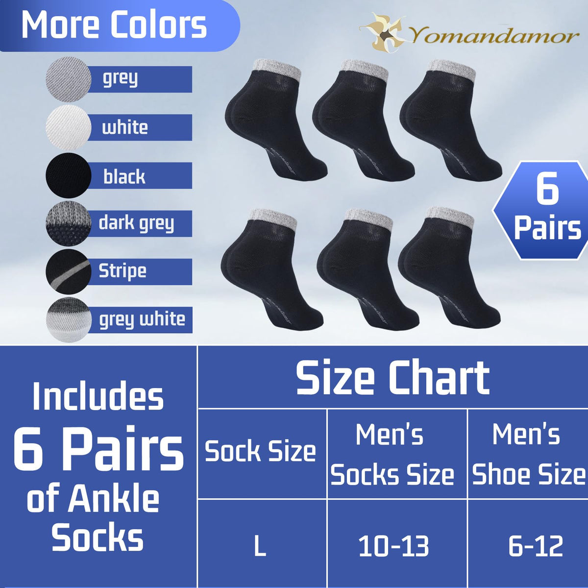 Men's Diabetic Ankle Socks with Seamless Toe, 6 Pairs L Size P9249