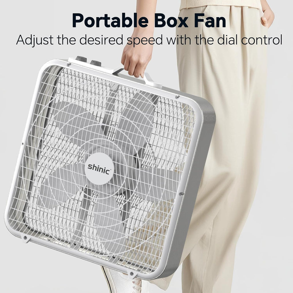 20” Box Fan with Thermostat, 3-Speed Portable Floor Fan, White B54093