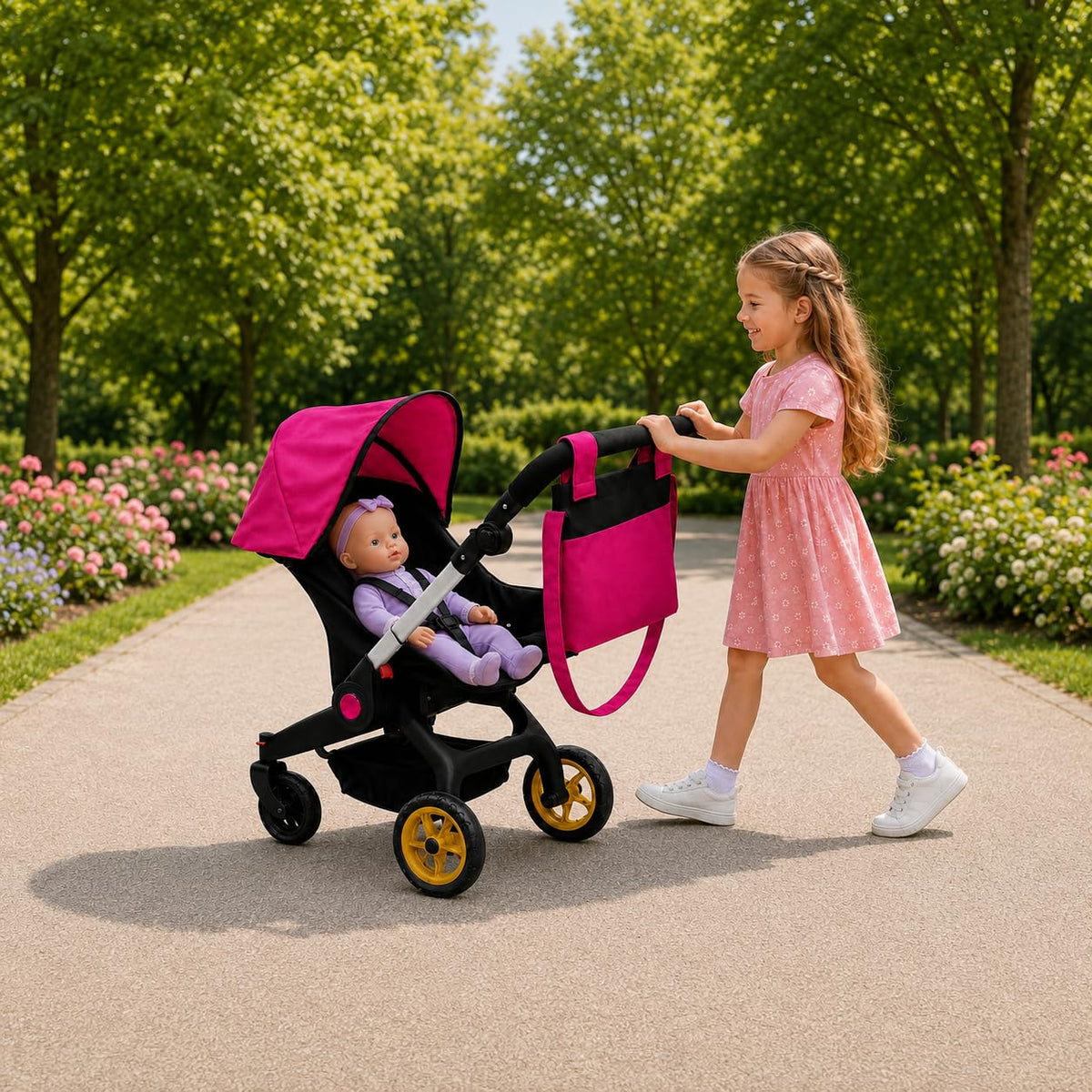 Pink Convertible 2 in 1 Doll Stroller and Car Seat P53751