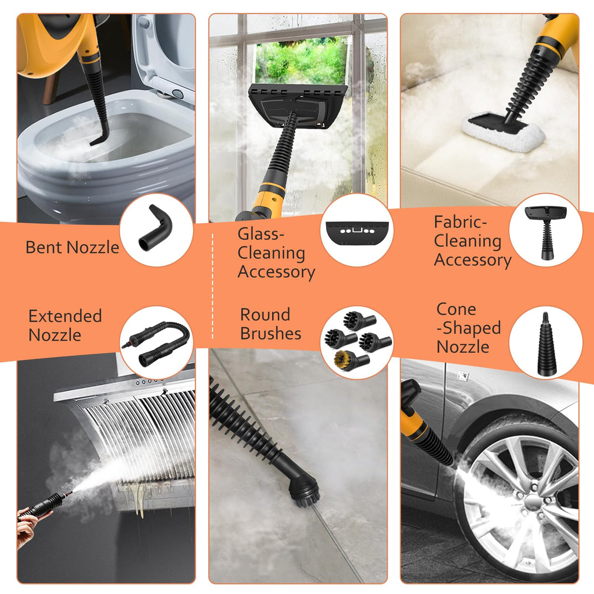 Pressurized Handheld Multi-Surface Natural Steam Cleaner with 12 pcs Accessories H89155