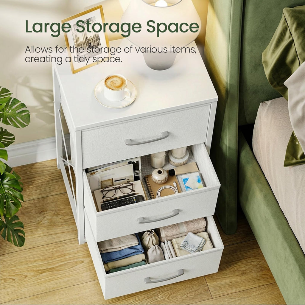 White 3 Drawer Fabric Storage Dresser with Wooden Top Z69269