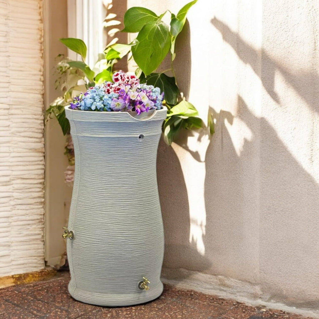 50 Gallon Gray Rain Barrel with Planter H2187