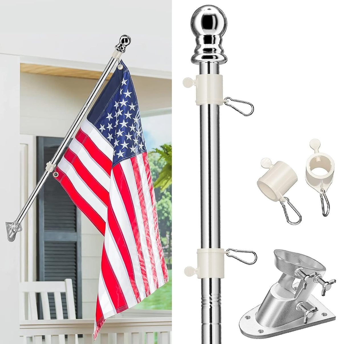 Silver Stainless Steel 5 FT Flag Pole E85066
