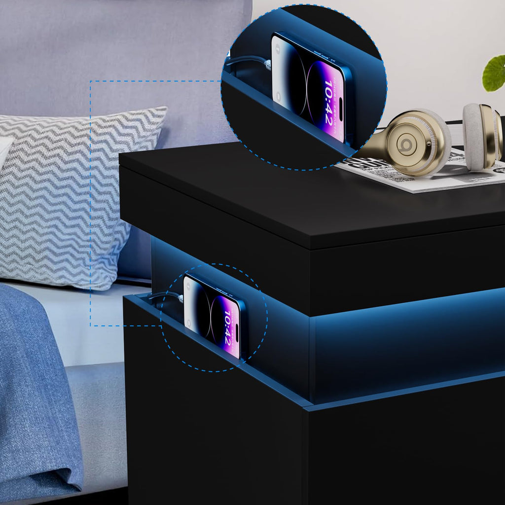 LED Smart Nightstand with Charging Station & RGB Lights D41223