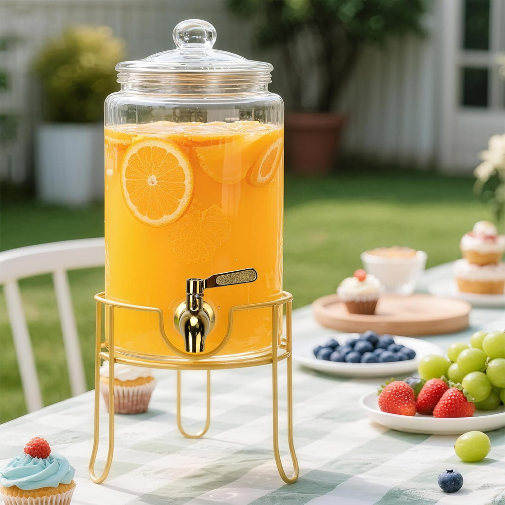 1 Gallon Glass Beverage Dispenser with Glass Airtight Lid and Stainless Steel Spigot E95434