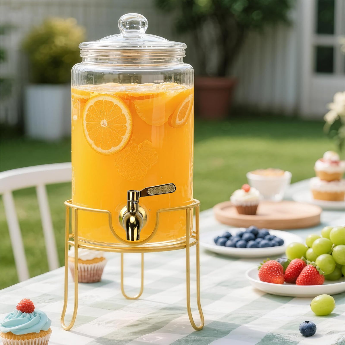 1 Gallon Glass Beverage Dispenser with Glass Airtight Lid and Stainless Steel Spigot E95434