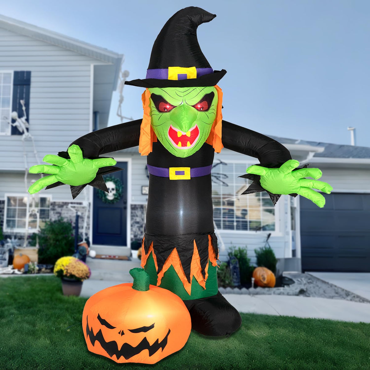 8FT Inflatable Witch Decorations with LED Lights V1312