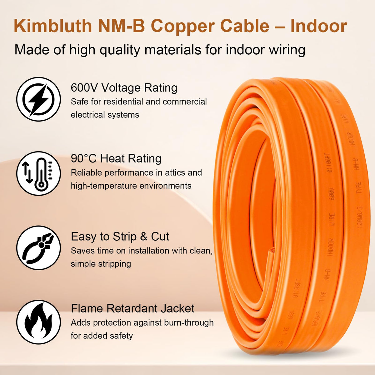 Solid Indoor Electrical Wire 100 FT Orange F52218