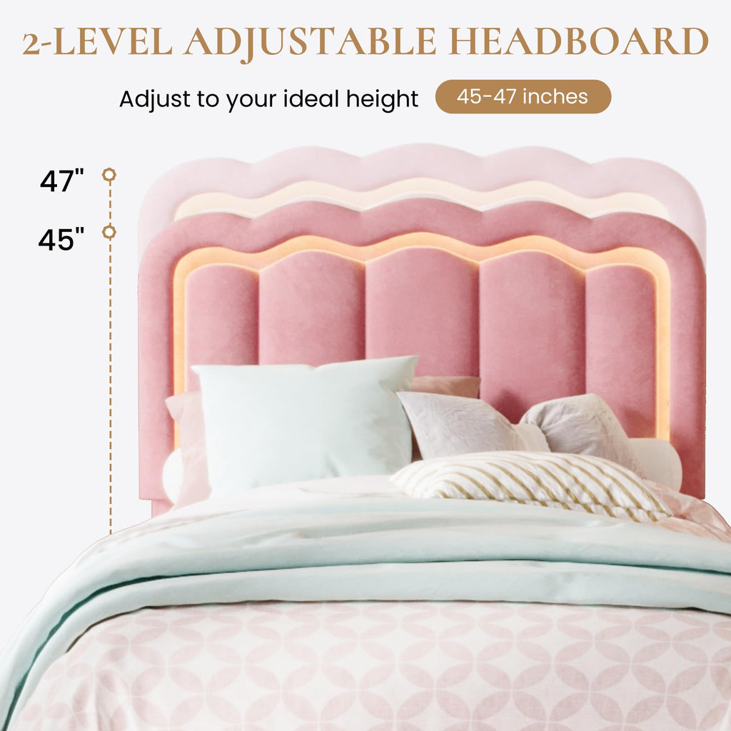 Twin Size Bed Frame with LED Lights and Storage Drawer E2979