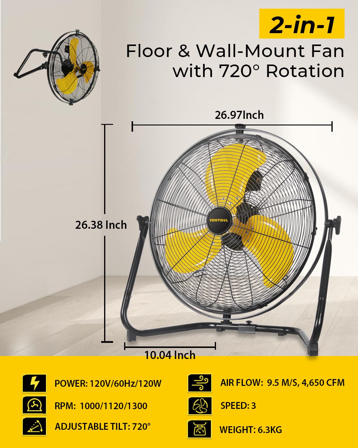 20 Inch 2-in-1 Floor Wall Mounted Fan X72434
