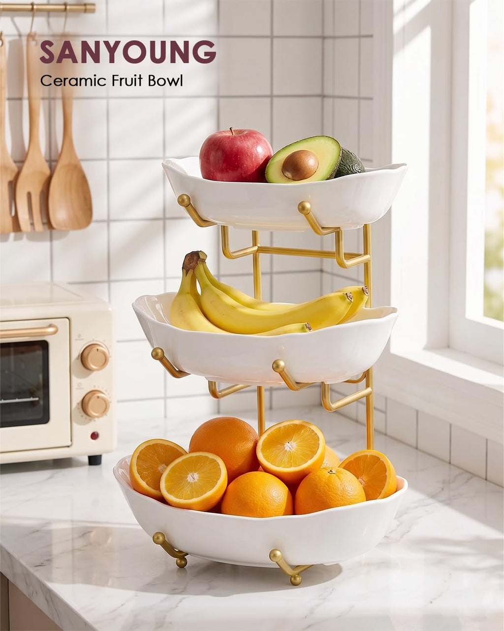 3 Tier Ceramic Fruit Bowl with Stand N6007