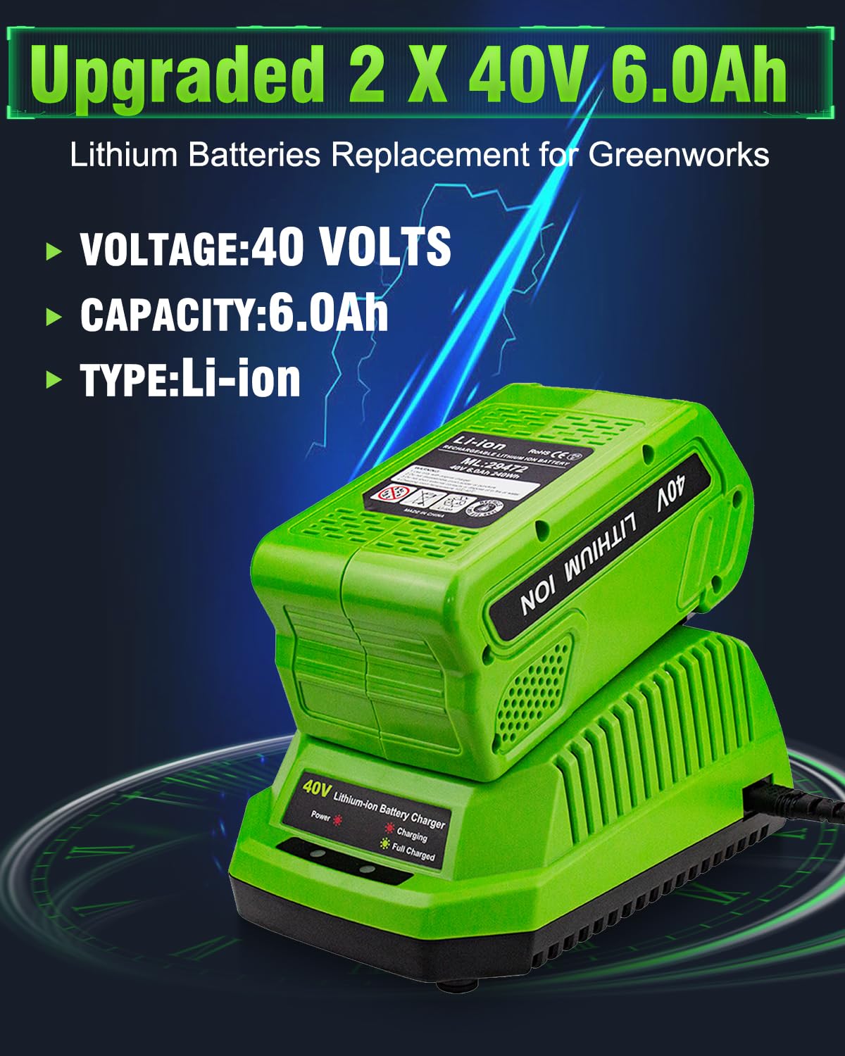 40V 6.0Ah Replacement Battery and Charger E435