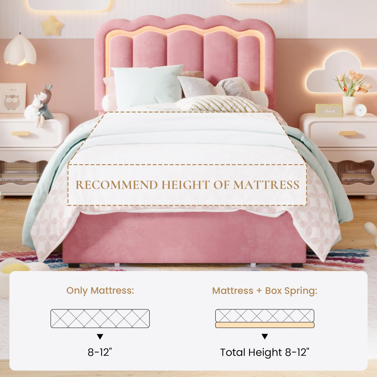 Twin Size Bed Frame with LED Lights and Storage Drawer E2979