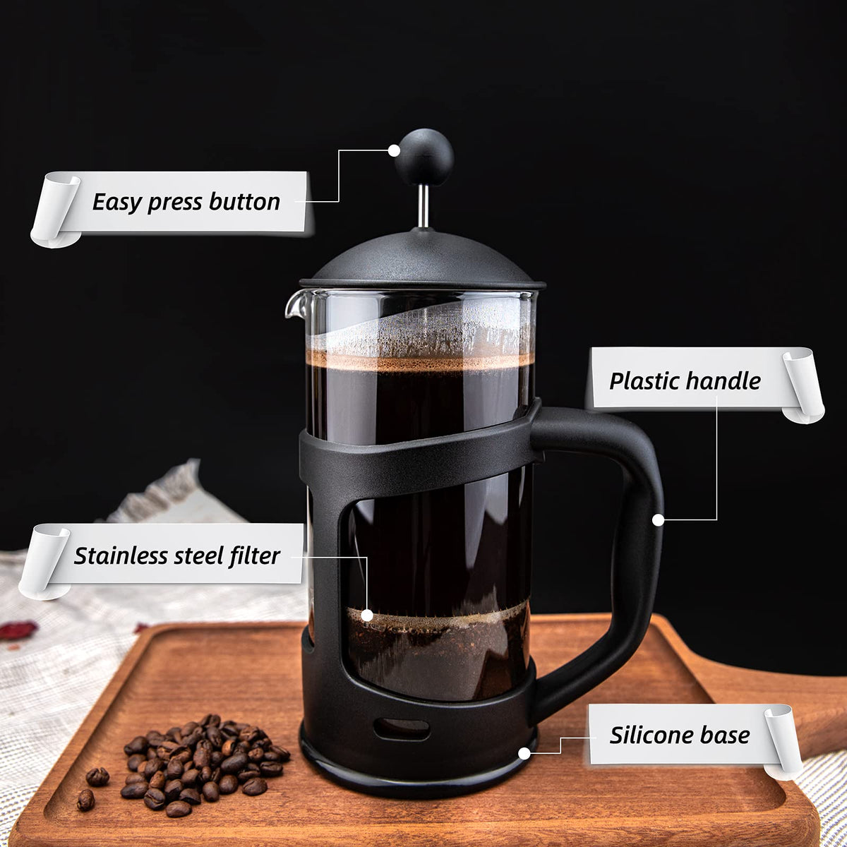 Mini French Press Coffee Maker, 1 Cup, 12oz, Stainless Steel Filter M73933