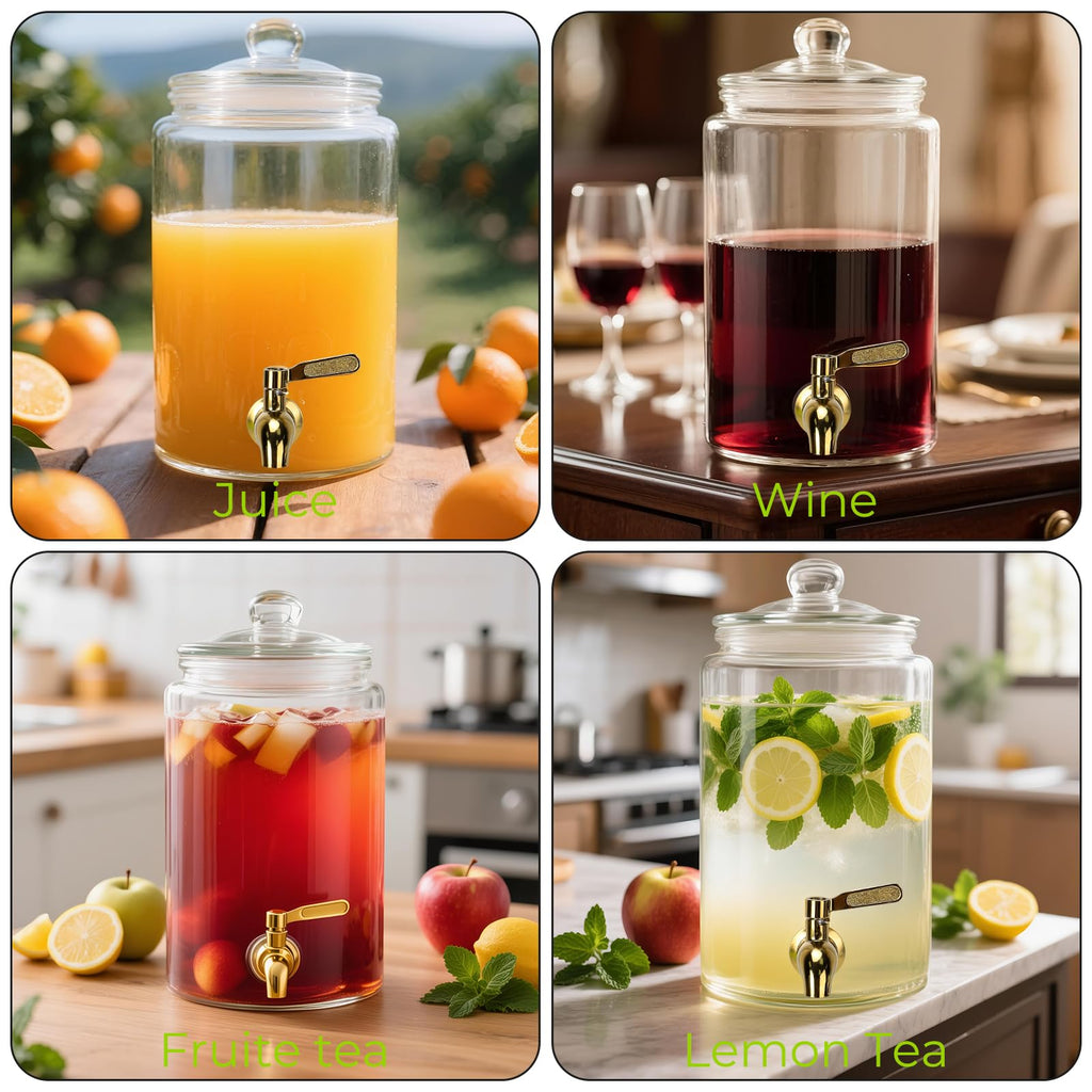 1 Gallon Glass Beverage Dispenser with Glass Airtight Lid and Stainless Steel Spigot E95434