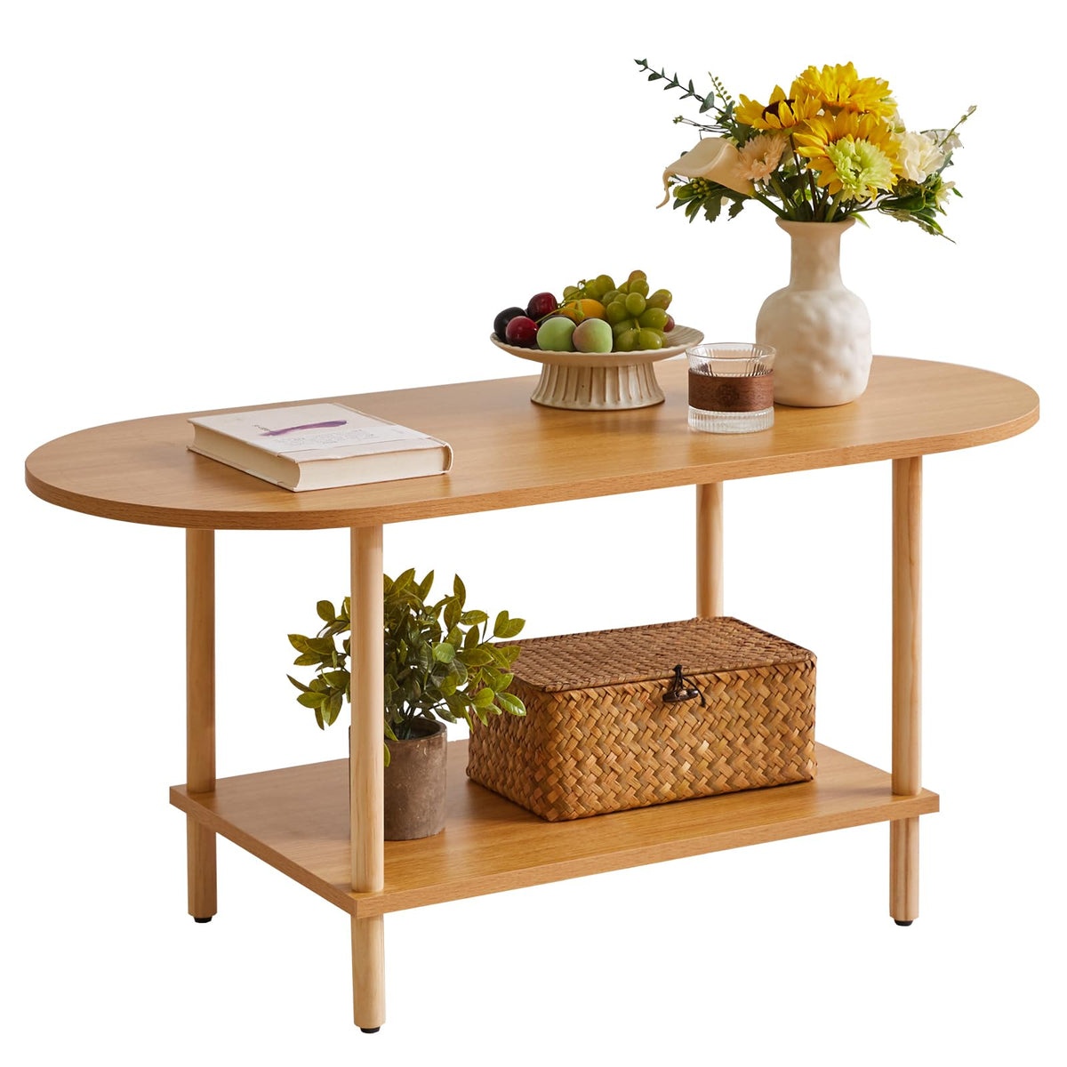 Wooden 2 Tier Coffee Table with Storage Shelf X971