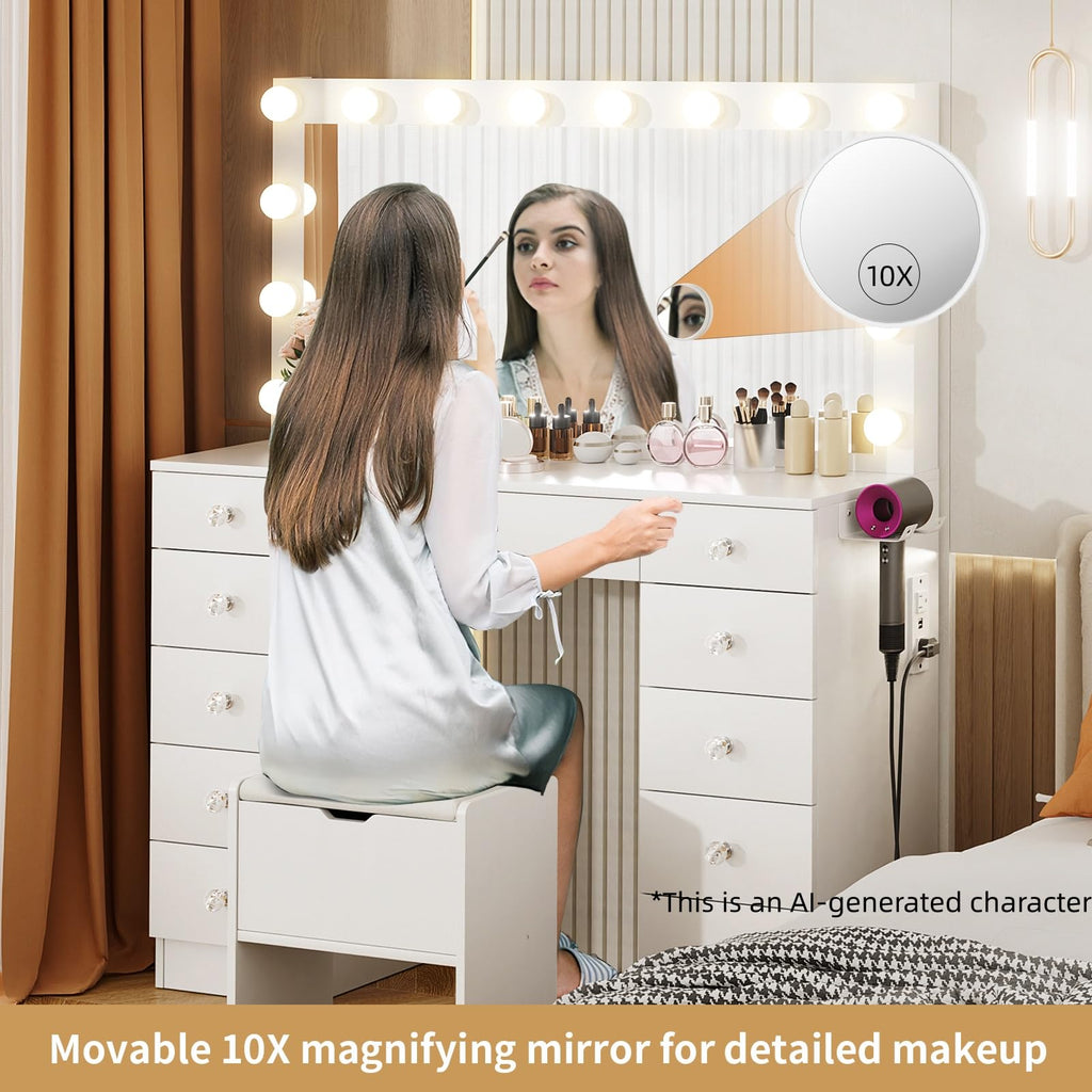 46" Vanity with Lighted Mirror and 11 Drawers B779
