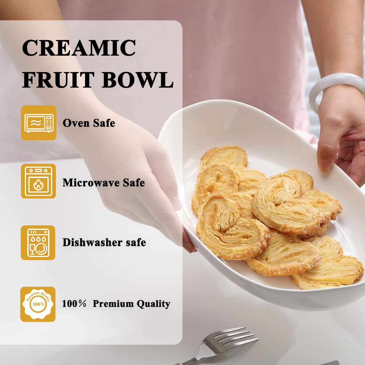 3 Tier Ceramic Fruit Bowl with Golden Metal Stand L677