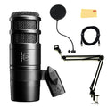 Hypercardioid Dynamic Podcast Microphone Bundle with Pop Filter, Boom Arm, XLR Cable W9278