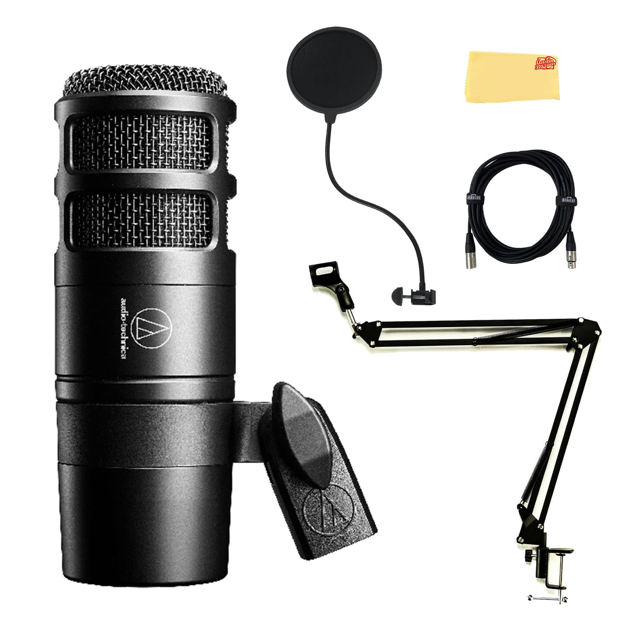 Hypercardioid Dynamic Podcast Microphone Bundle with Pop Filter, Boom Arm, XLR Cable W9278