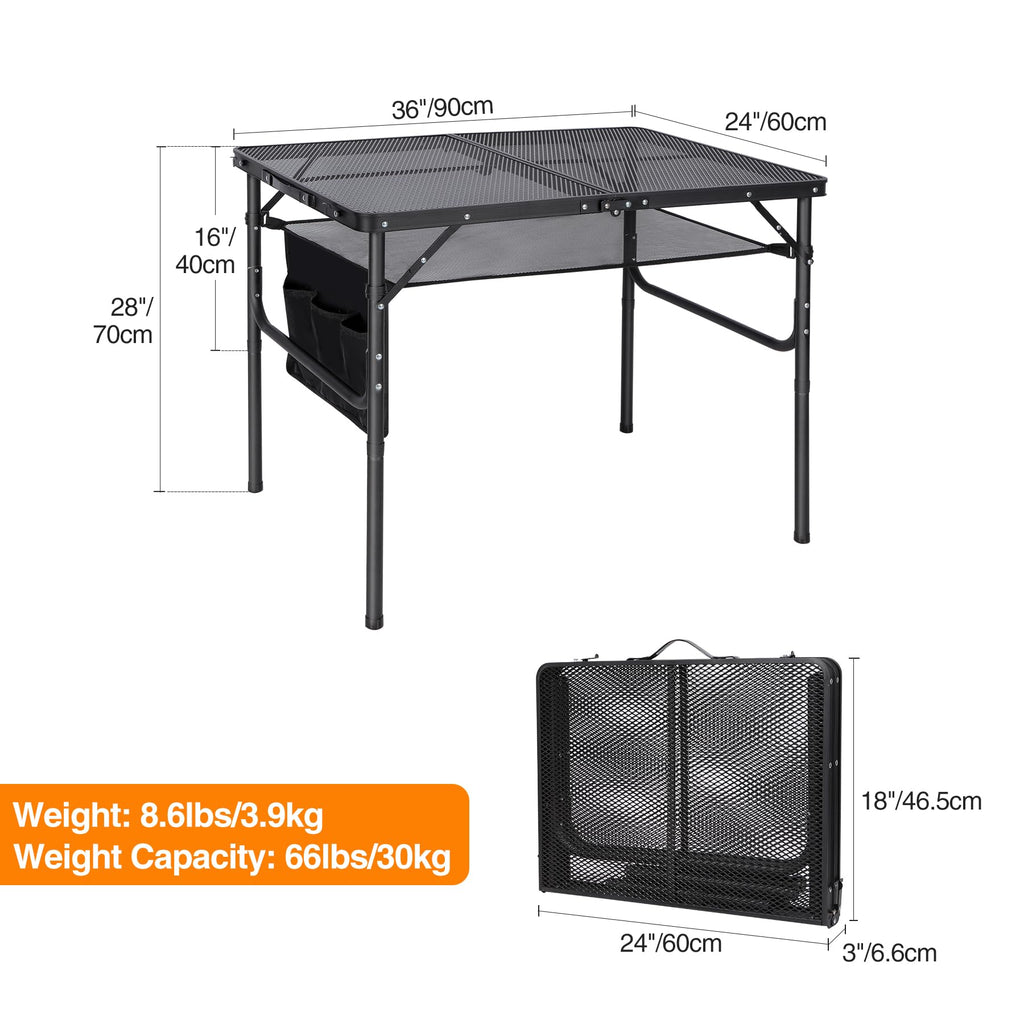 36x24 Aluminum Folding Grill Table with Adjustable Height Legs N3756