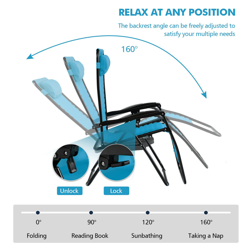 Blue Folding Reclining Lounge Chair with Side Tray O697