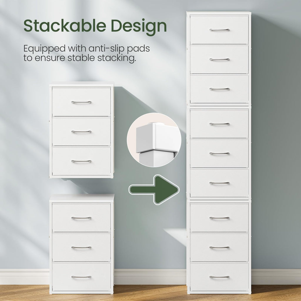 White 3 Drawer Fabric Storage Dresser with Wooden Top Z69269