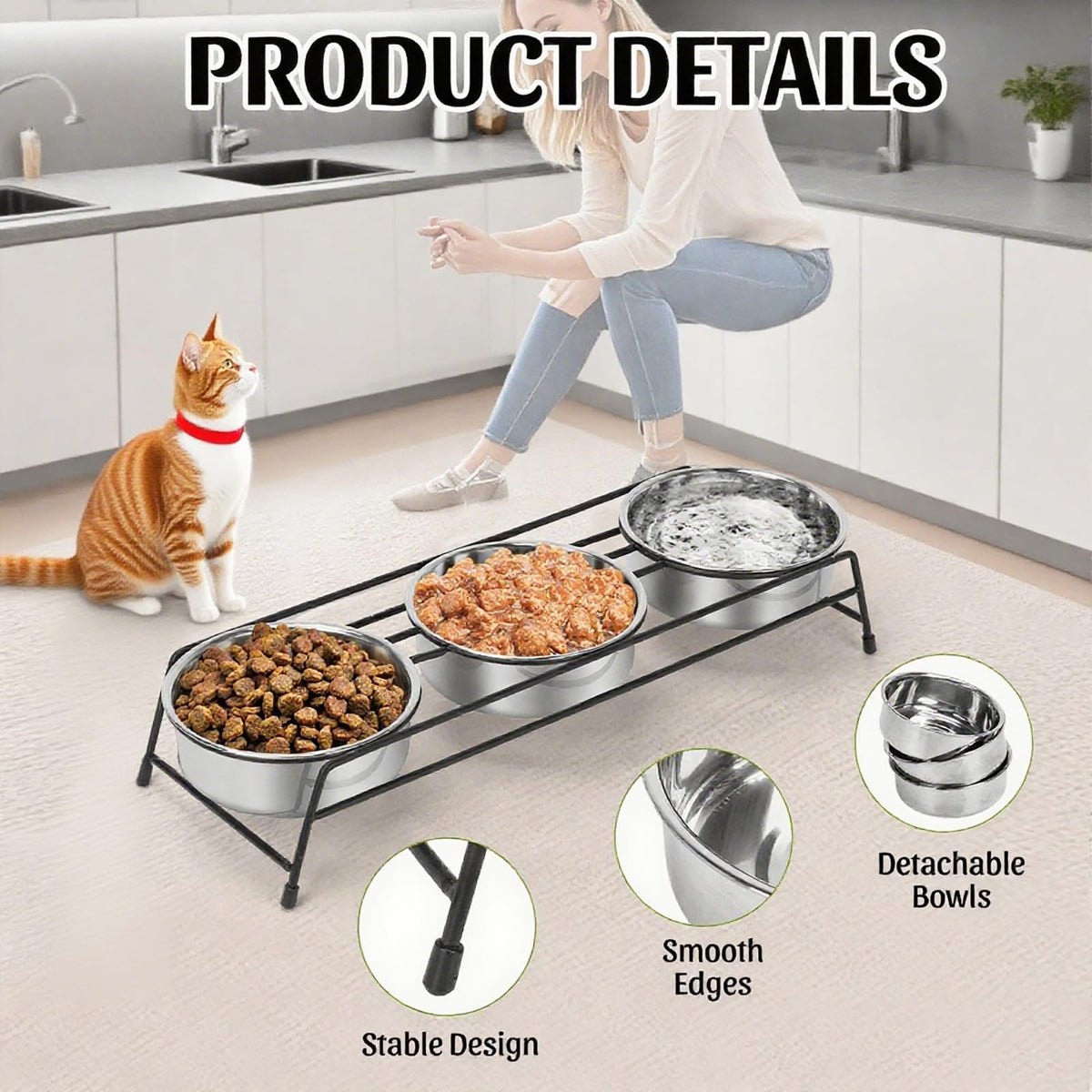 Raised Cat Bowls 3 Stainless Steel I415