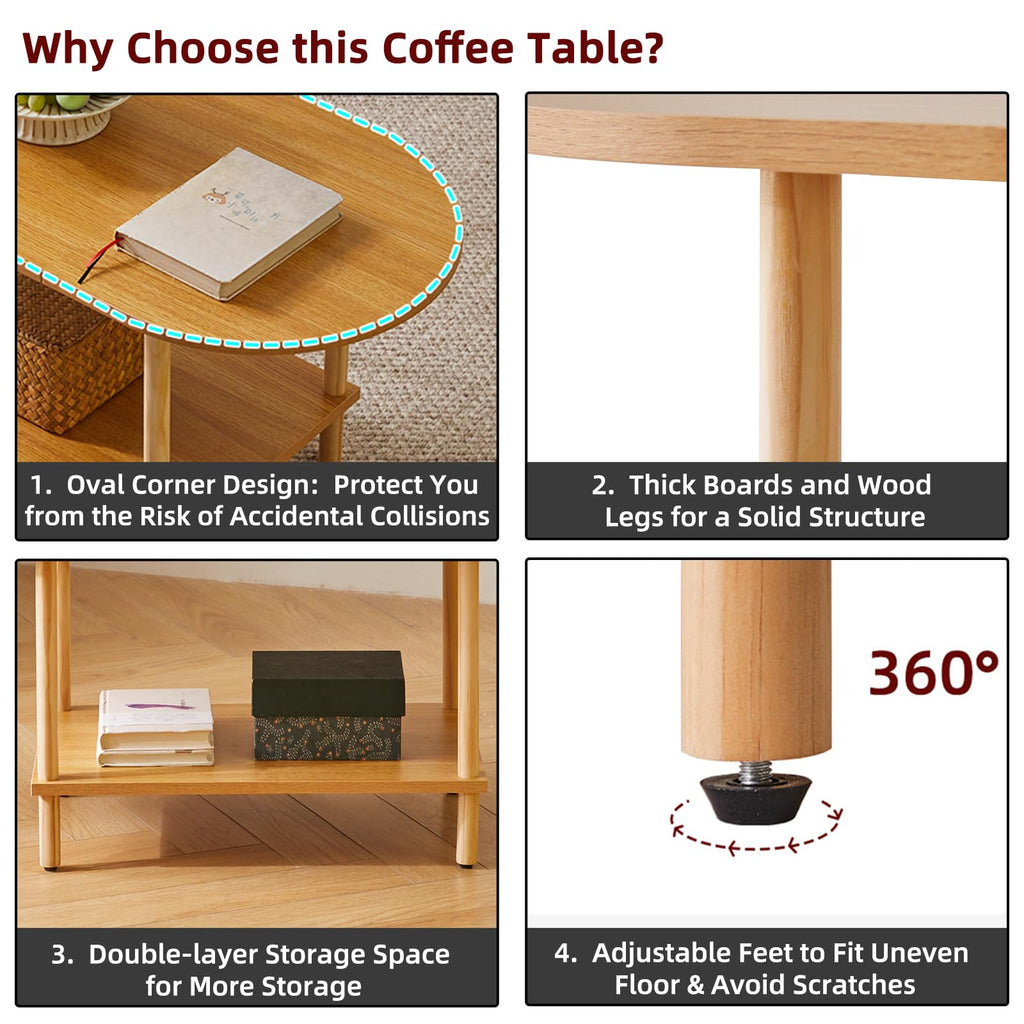 Wooden 2 Tier Coffee Table with Storage Shelf X971