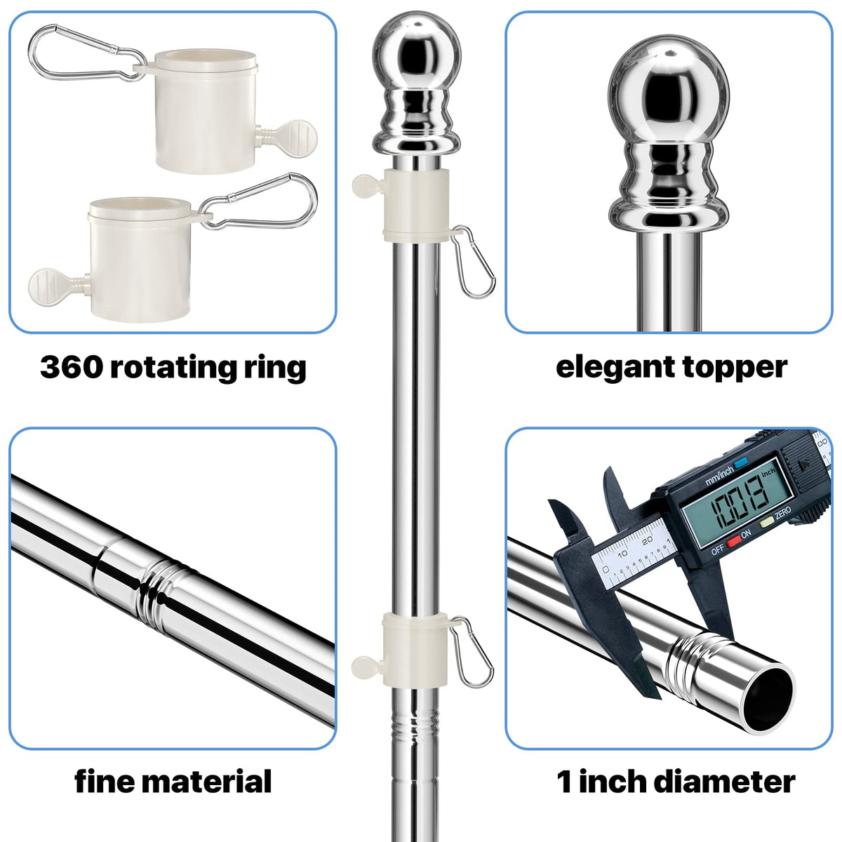 Silver Stainless Steel 5 FT Flag Pole E85066