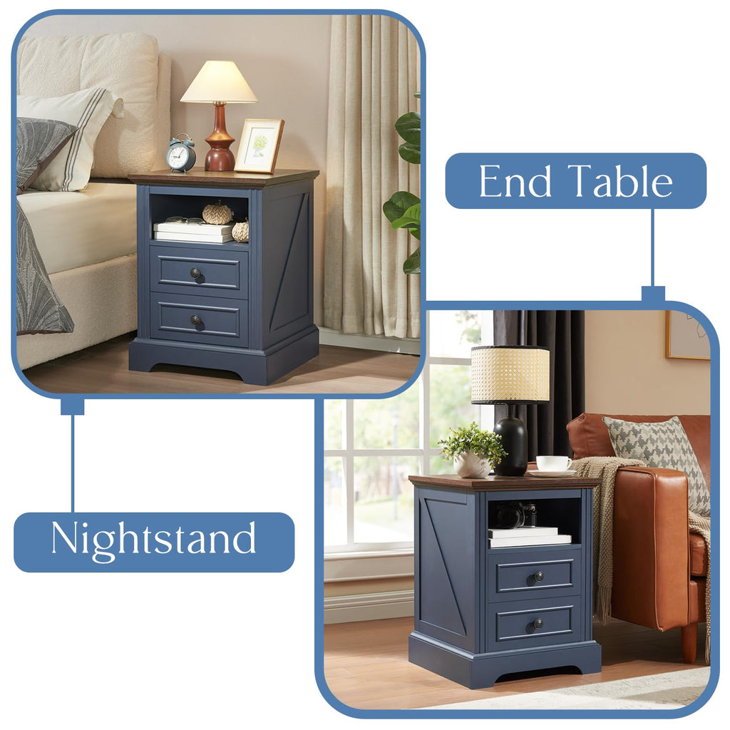 Blue 2 Drawer Nightstand with Charging Station M412