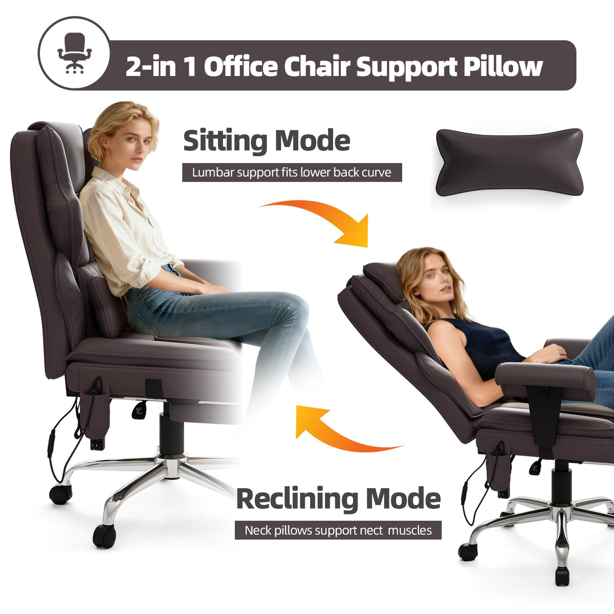 Brown Heated Massage Office Chair with Footrest N884