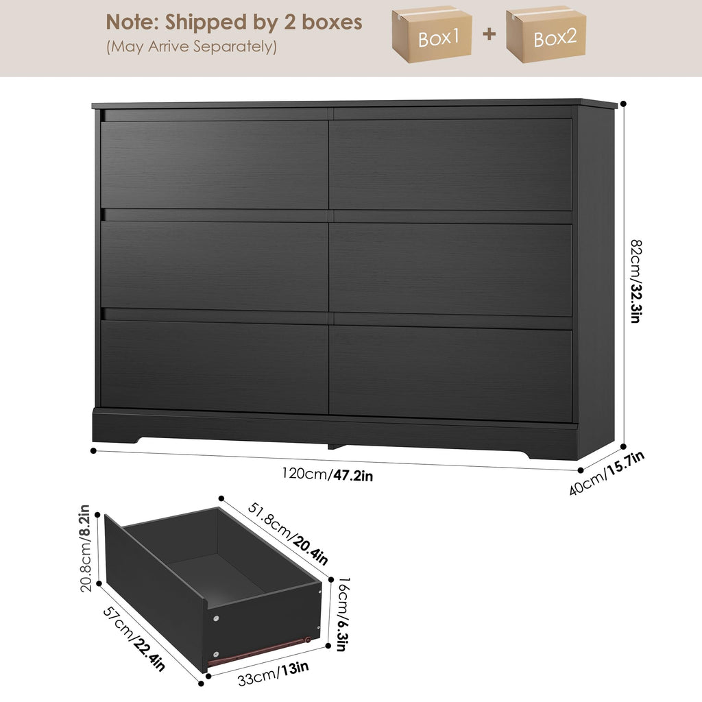 Black 6 Drawer Double Dresser L463359