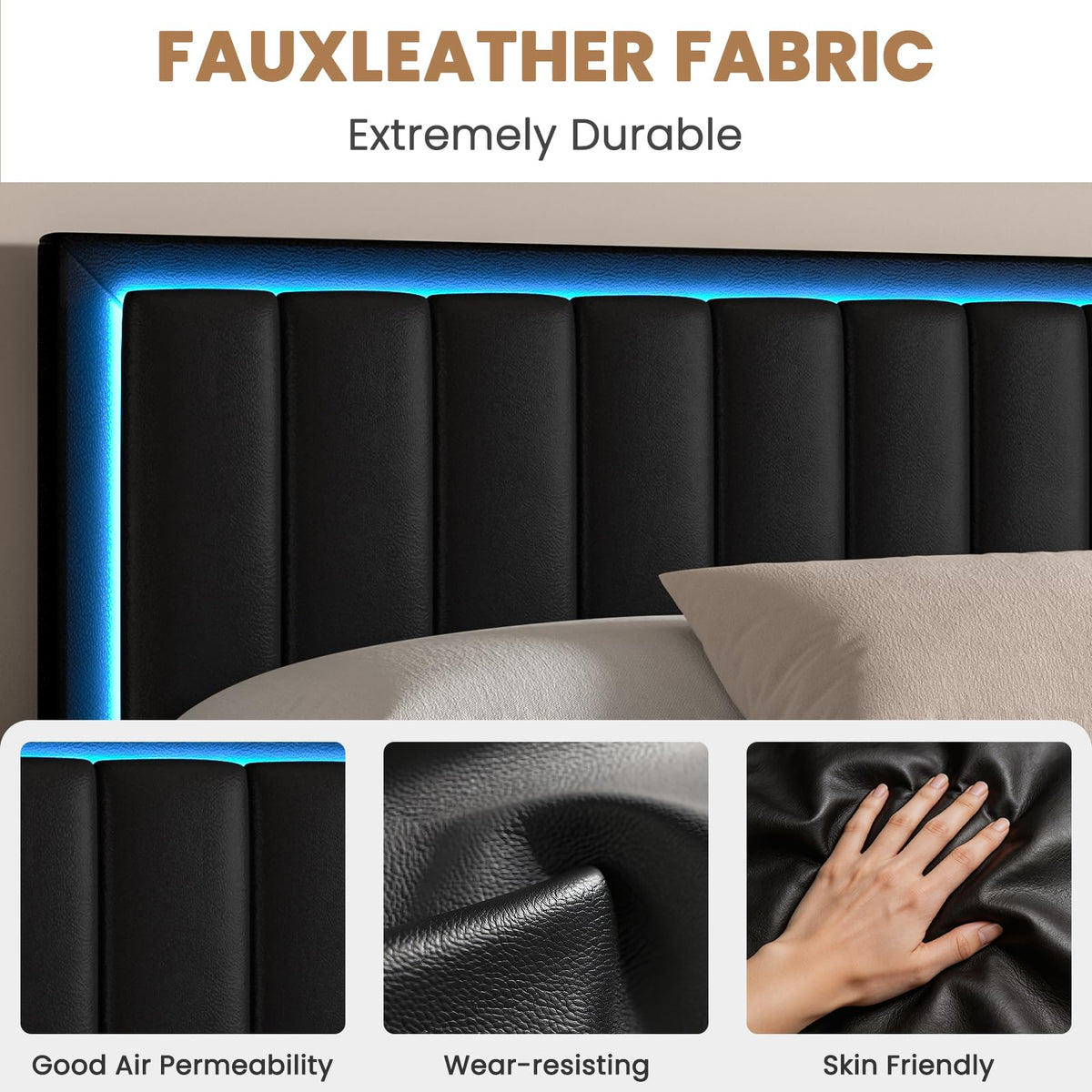 Black Full Size Floating Bed Frame with LED Lights F211