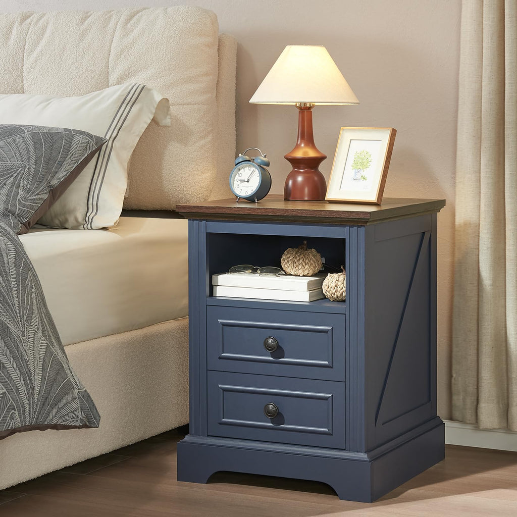 Blue 2 Drawer Nightstand with Charging Station M412