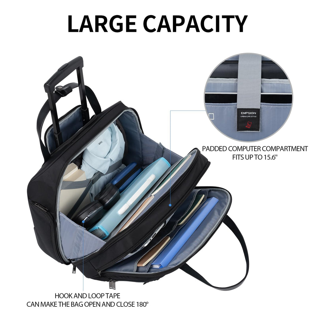 Rolling Laptop Bag 15.6 Inch Black H7308