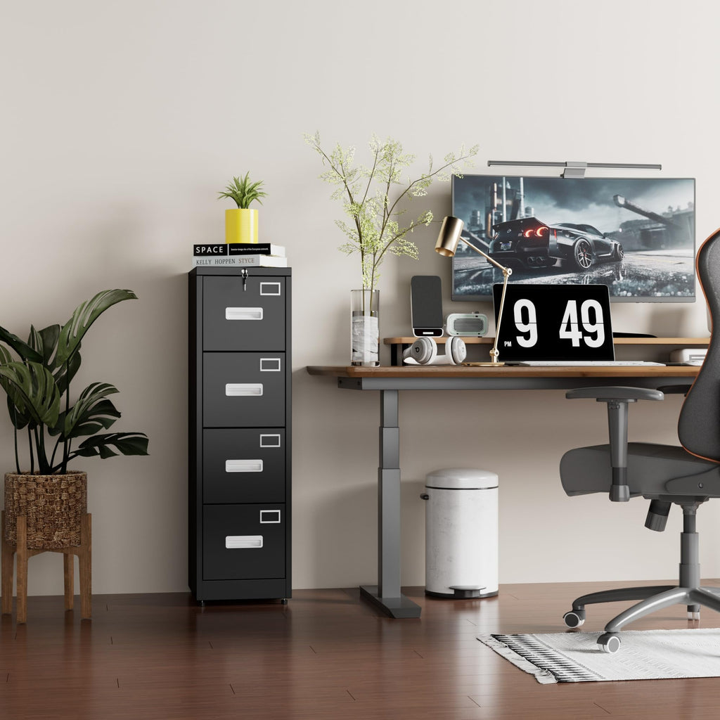 Black 4-Drawer Metal File Cabinet with Lock U329
