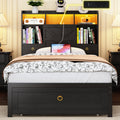 Black Twin Bed Frame with Storage Headboard and Drawers W4843