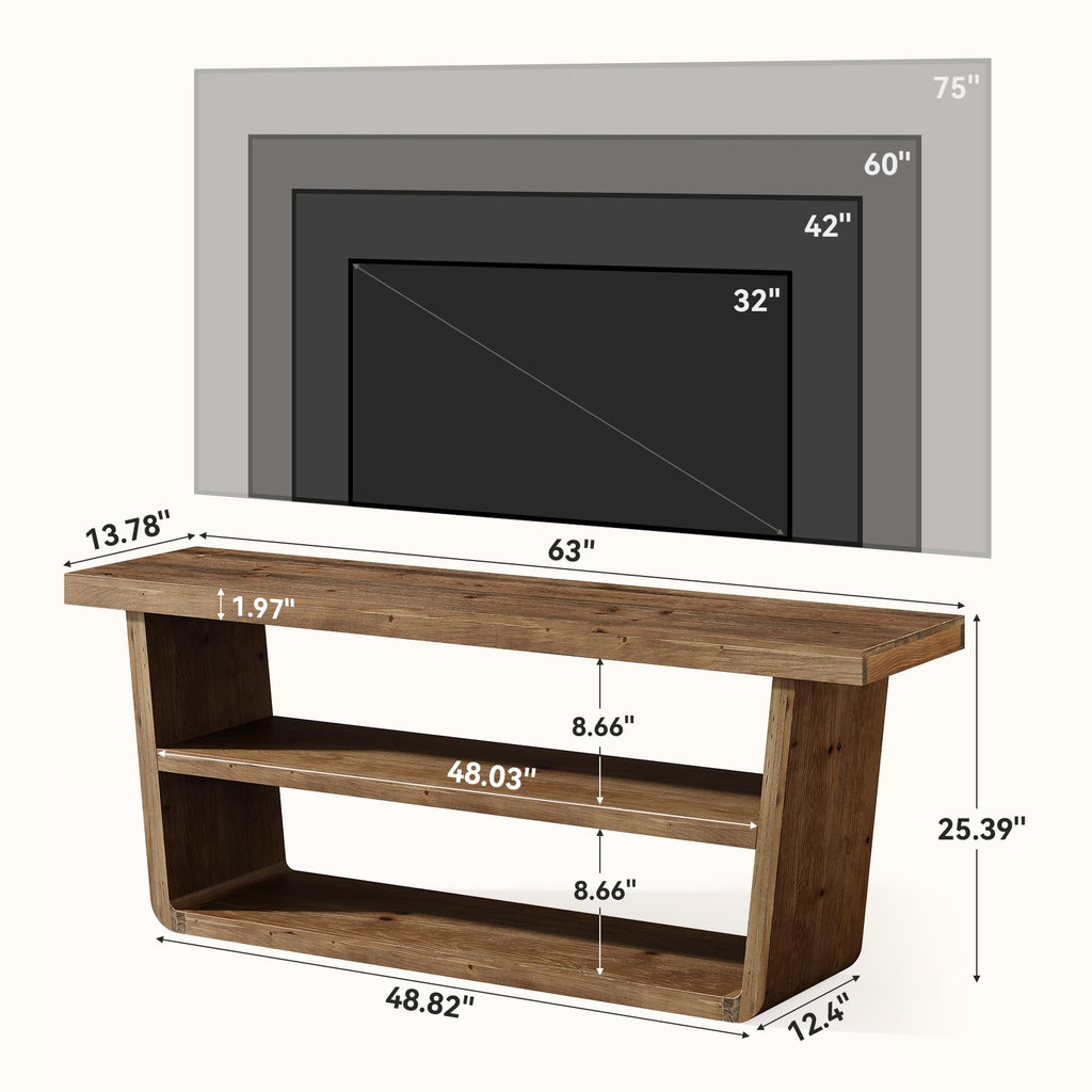 63" Solid Wood 3-Tier TV Stand M127788