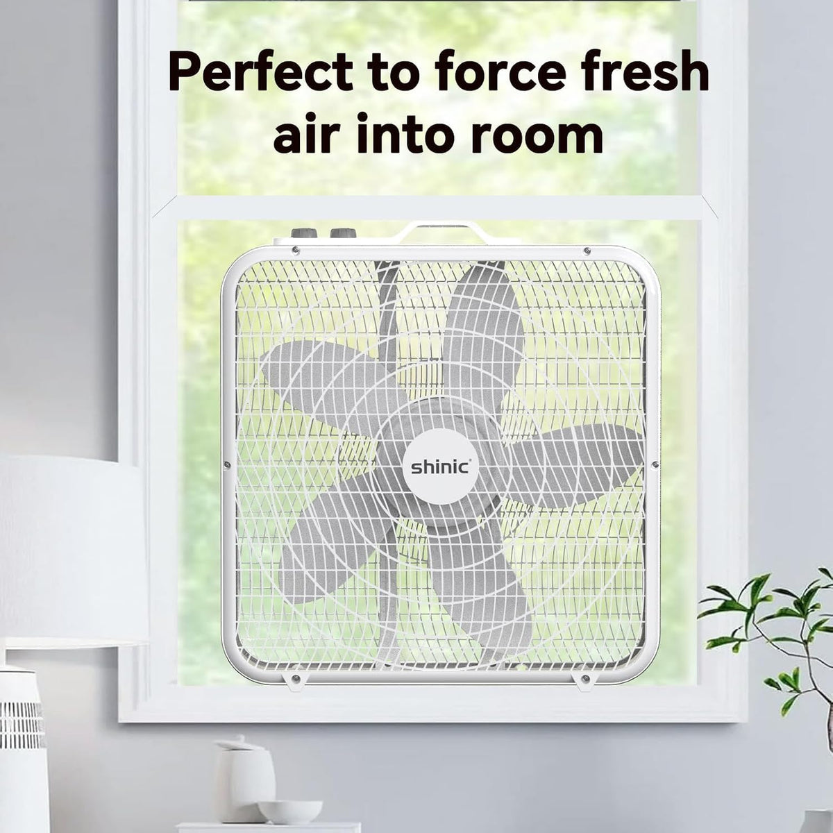 20” Box Fan with Thermostat, 3-Speed Portable Floor Fan, White B54093