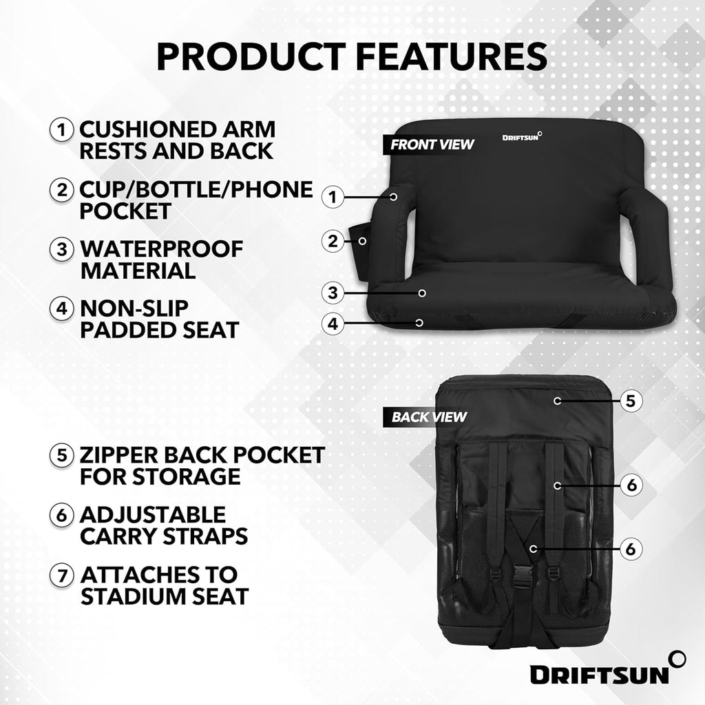 2 Pack Extra Wide Foldable Stadium Seats with Back Support T1170