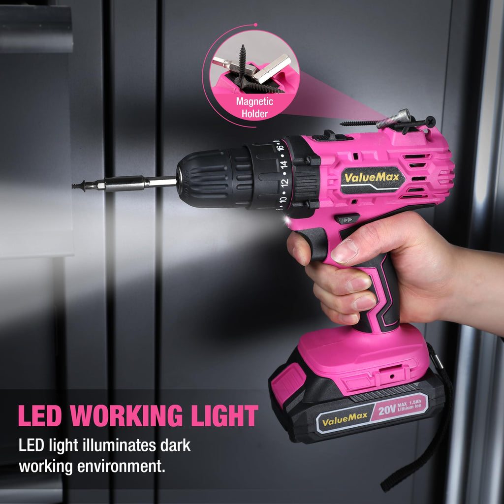 Pink 20V Cordless Drill Set with Battery and Charger T851