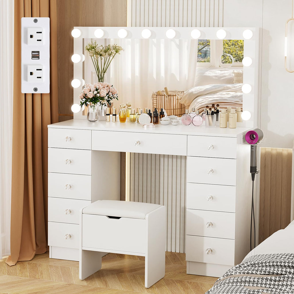 46" Vanity with Lighted Mirror and 11 Drawers B779