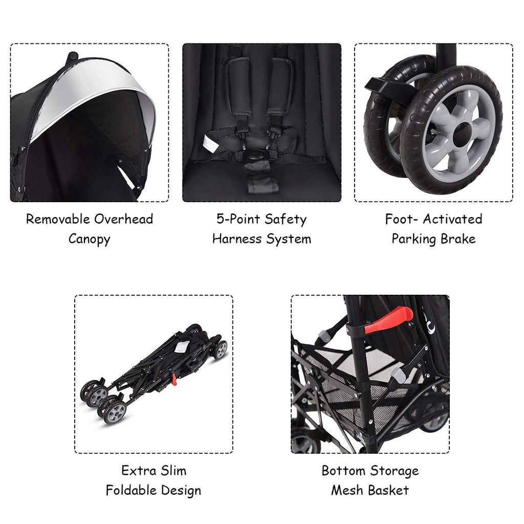 Lightweight Compact Foldable Stroller with Canopy and Cup Holder C94610