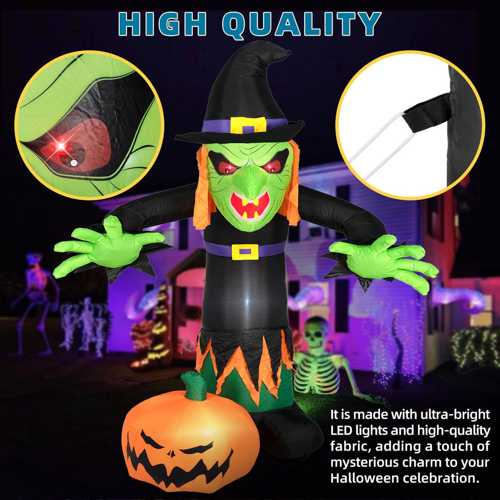 8FT Inflatable Witch Decorations with LED Lights V1312
