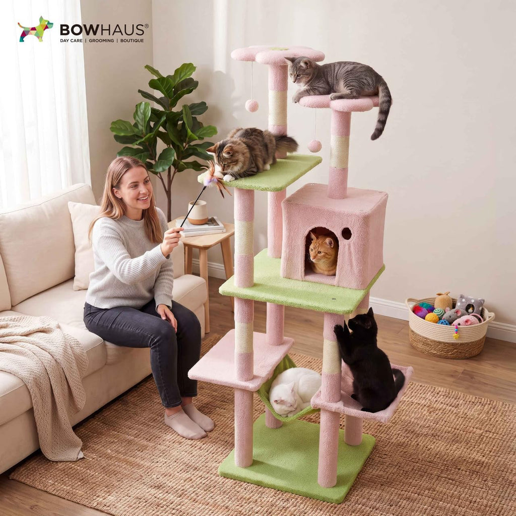 67-Inch Multi-Level Cat Tree with Hammock and Scratching Posts K3714