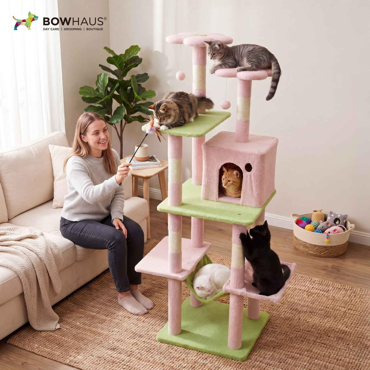 67-Inch Multi-Level Cat Tree with Hammock and Scratching Posts K3714